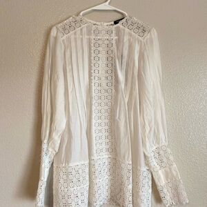 Beulah Style White Lace Tunic Blouse Size Small